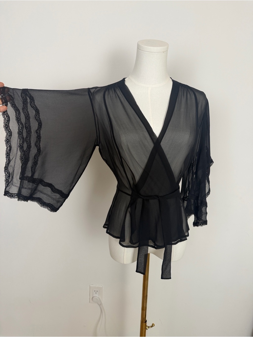 Vintage BCBGMAXAZRIA 100% Silk Sheer Wrap Top 4